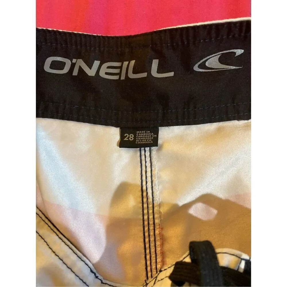 O’Neill men’s board shorts, swim trunks, red white and blue size 28